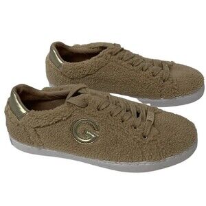 G by GUESS Women’s Sz 9M Faux Fur Fuzzy Fashion Sneakers Beige Tan Meeko 3 New